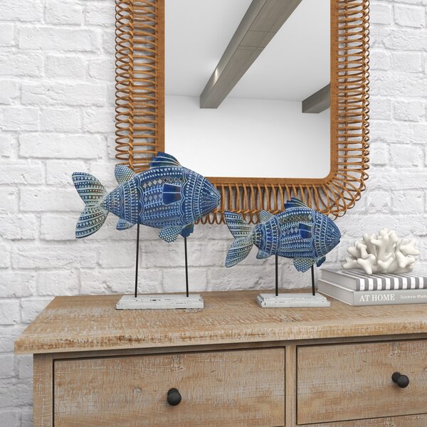 Painted Wooden Fish Sculpture | Wayfair